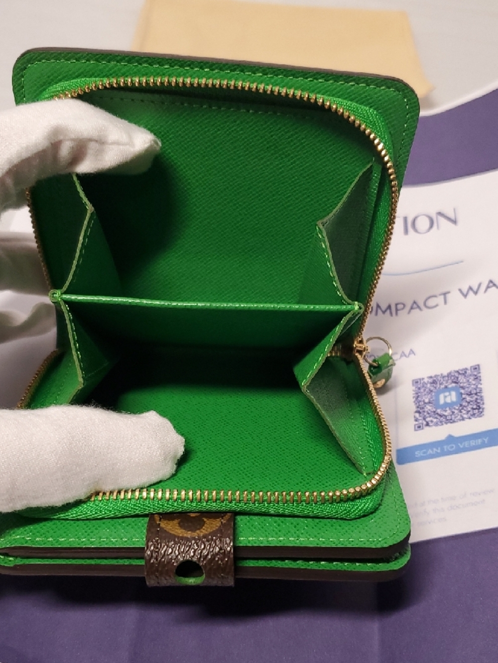 Authentic Louis Vuitton Brown Monogram Wallet with Green Accents - Picture 7 of 16
